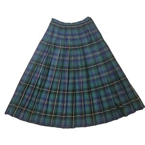 Vintage Plaid A-Line Skirt in Green and Blue